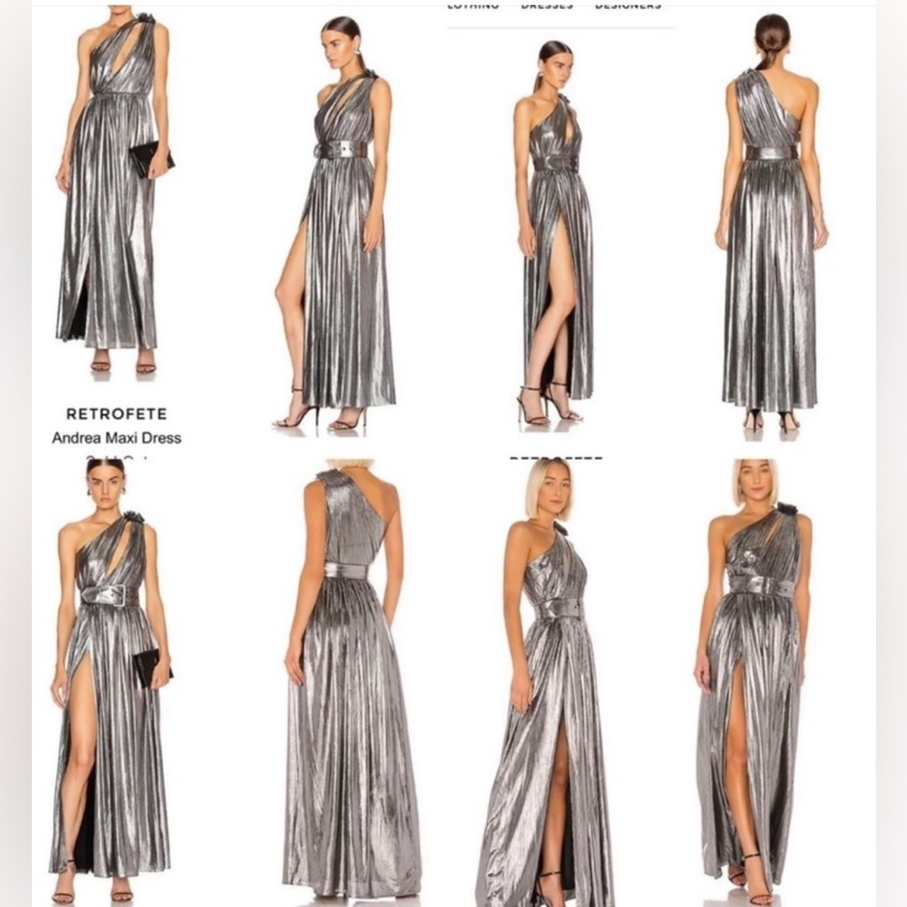 Retrofete Andrea Silver One-Shoulder Maxi Dress Size S